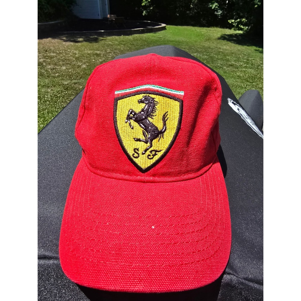 Vintage Ferrari Racing‎ Hat Red Scuderia Ferrari Shield Adjustable Strapback Cap
